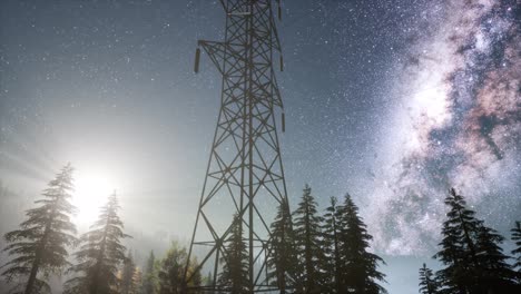 High-voltage-power-lines-on-the-background-of-the-starry-sky